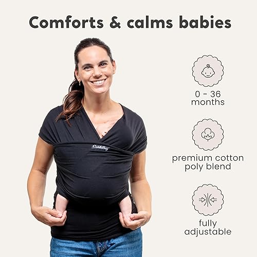 Cuddlebug Baby Wrap - Hands-Free Baby Carrier Wrap - Soft & Stretchy Baby Wraps Carrier - Baby Carrier Newborn to Toddler 7-35 lbs - One-Size-Fits-All Baby Holder Wrap - Hip-Healthy Wrap (Black) - Jamouz