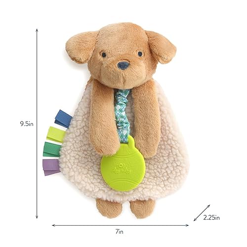 Itzy Ritzy - Itzy Lovey Including Teether - Baby Lovey with Teether, Textured Ribbons & Dangle Arms - Features Crinkle Sound, Sherpa Fabric and Minky Plush (Pink Bunny) - Jamouz