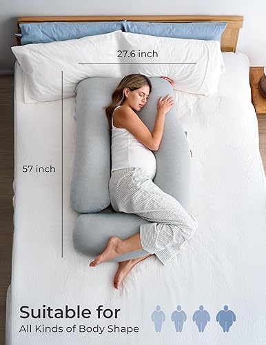 Momcozy Pregnancy Pillows for Sleeping, U Shaped Full Body Maternity Pillow with Removable Cover - Support for Back, Legs, Belly, HIPS for Pregnant Women, 57 Inch Pregnancy Pillow for Women, Grey - Jamouz