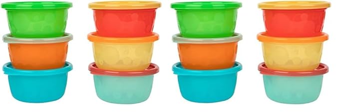 The First Years Take & Toss Toddler Bowls Set - Reusable Toddler Snack Cups - Toddler and Baby Snack Containers with Snap On Lids - Ages 9 Months and Up - 8 Oz - 6 Count - Jamouz