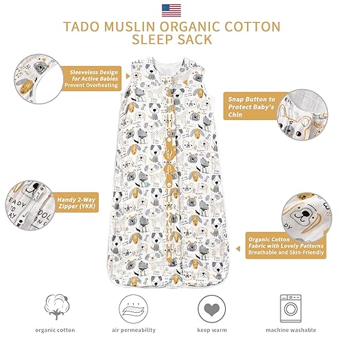 Baby Sleep Sack 2-4 T Baby Wearable Blanket 100% Organic Cotton 0.5 TOG Toddler Sleeping Sack 2- Way Zipper Soft Lightweight X-Large Pup - Jamouz