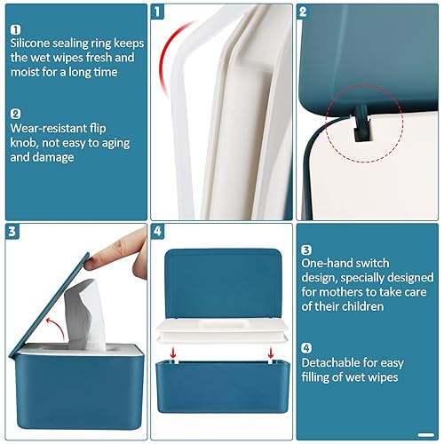 Diaper Wipes Dispenser Wipes Holder, Wipes Tissue Case Keeps Wipes Fresh Tissue Wipes Container with Lid (Blue) - Jamouz