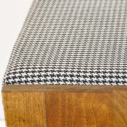 Walnut Ottoman Stool for Living Room | Upholstered in Crowbar Pattern Fabric | Versatile as a Piano Bench | Ideal Bedroom Bench | Functional Footstool Bench - Jamouz