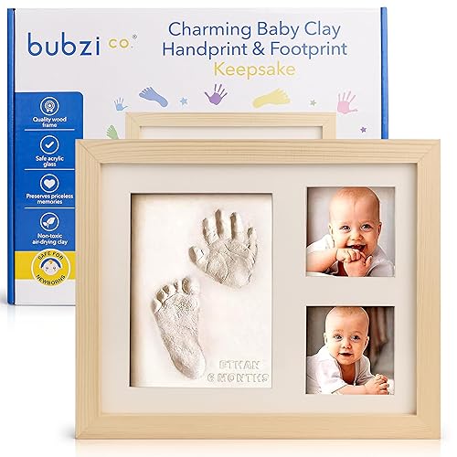Bubzi Co Baby Footprint Kit, Baby Foot and Hand Print Kit, Baby Keepsake Frame, Nursery Pictures Frames, Hand Print Mold Kit, New Mom Gifts, Baby Newborn Essentials Must Haves, Baby Shower Gifts - Jamouz