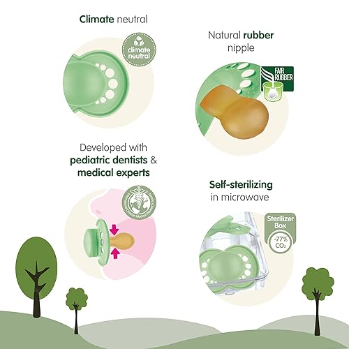 MAM Original Pure Pacifier, Climate Neutral MAM Natural Rubber Pacifier, Sustainable & Bio-Renewable Raw Materials, Sterilizer Case, Unisex, 0-6 Months, 2-Pack - Jamouz