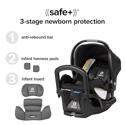 Diono LiteClik 30 R SafePlus Infant Car Seat and Base, Rear-Facing for Infants 4-30lbs, SafePlus Engineering, with Infant Insert, UPF 50+ Sunshade (Black) - Jamouz