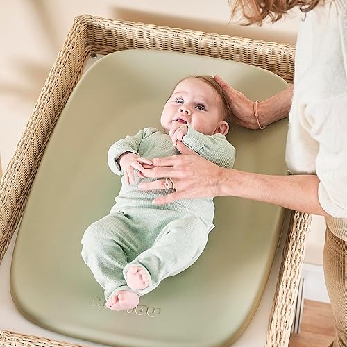 Nattou Softy Changing Pad - Wipeable Baby Changing Mat- Durable, Water-Resistant, Cocoon Shape with Honeycomb Bottom Grips BPA-Free, Assimilates Room Temperature - Grey - Jamouz