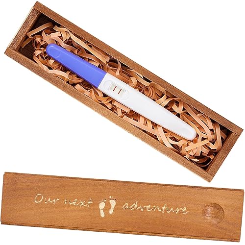 Qunclay Pregnancy Test Keepsake Box Surprise Pregnancy Announcement Box Wooden Baby for Husband Grandparents Baby Memory Souvenir Collection case with Raffia Ribbon(Classic) - Jamouz