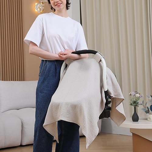 100% Muslin Cotton Car Seat Cover Baby, Carseat Canopy Cover, Universal Fit Stroller Covers for Boys and Girls (Roman Green) - Jamouz