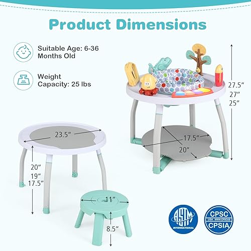 BABY JOY 5 in 1 Baby Activity Center, Baby Jumpers and Bouncers with Removable Toys, Lights & Music, 3 Adjustable Heights, Interactive Play Center for Toddlers Boys Girls 6-36 Months (Blue) - Jamouz