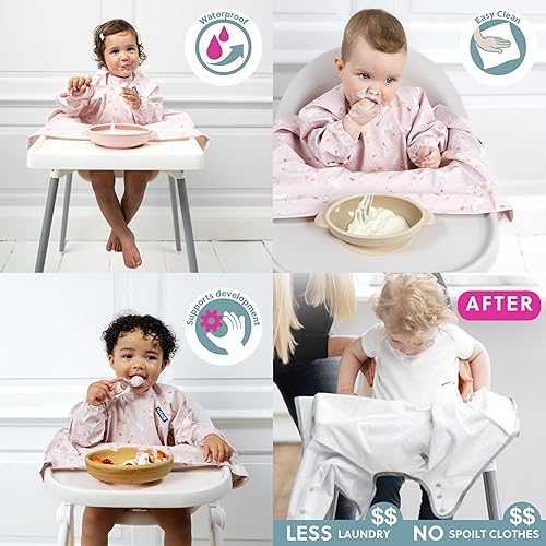 BIBaDO - Long Sleeve Baby Bibs - Babies & Toddlers 6-36 Months - Coverall Baby Led Weaning Bib - Easy Wipe, Soft & Waterproof - Jamouz