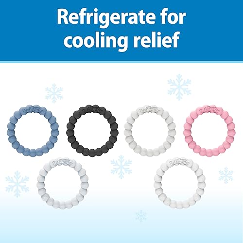 Dr. Brown's Flexees Beaded Teether Rings, 100% Silicone, Soft & Easy to Hold, Encourages Self-Soothe, 3 Pack, Pink, White, Gray, BPA Free, 3m+ - Jamouz