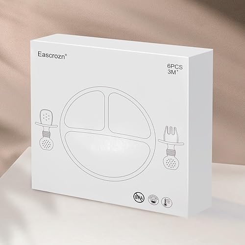 Silicone Feeding Set, 2 Pack Divided Toddler Plates with Suction, 2 Pack Utensils - Spoons & Forks, BPA Free, Baby Led Weaning Supplies - Jamouz