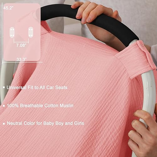 100% Muslin Cotton Car Seat Cover Baby, Carseat Canopy Cover, Universal Fit Stroller Covers for Boys and Girls (Roman Green) - Jamouz