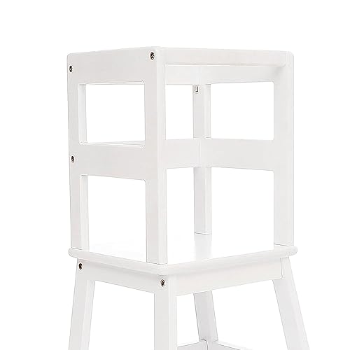 SDADI Kids Kitchen Step Stool Holds up to 150 Pounds with Safety Rail, White - Jamouz