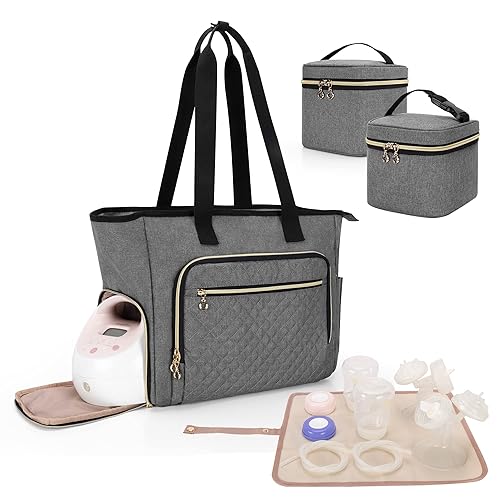 Luxja Breast Pump Bag (with a Breastmilk Cooler Bag, a Small Carrying Case and a Waterproof Mat) Compatible with Spectra S1 and S2, Pumping Bag for Breast Pump and Extra Parts, Black - Jamouz