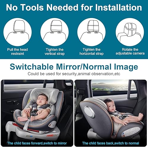 DoHonest Baby Car Camera 7-Inch: USB Plug and Play Easy Setup 360 Degree Rotating Backseat Camera Two Kids HD 1080P Rear Facing Car Seat Camera Clear Night Vision -V9 Black - Jamouz