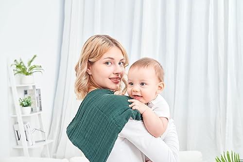 Baby Muslin Swaddle Blankets for Boys and Girls,4-Pack Breathable and Skin-Friendly,Wrap Soft Silky Cotton Muslin Swaddle Blankets/Atrovirens/Green/Apricot White/Grey… - Jamouz