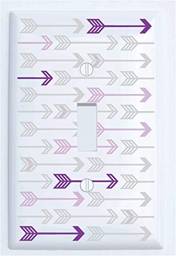 Purple and Grey Arrow Print Pattern Light Switch Plate Double Toggle Covers/Arrows Woodland Forest Nursery Wall Decor for Baby (Double Toggle Switch Plate Cover) - Jamouz