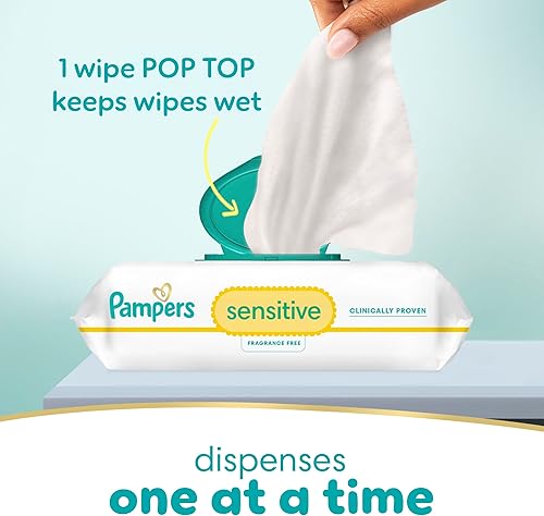 Pampers Sensitive Baby Wipes, Water Based, Hypoallergenic and Unscented, 8 Flip-Top Packs, 4 Refill Packs (1008 Wipes Total) - Jamouz