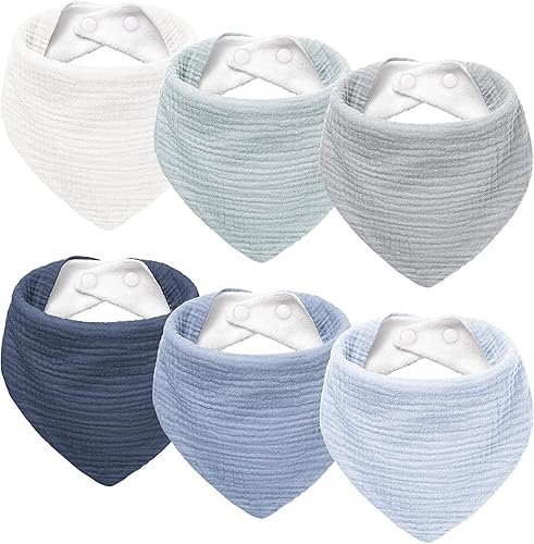 Susurration Muslin Baby Drool Bibs 6Pack Soft Triangular Adjustable Baby Bandana Bibs for Unisex Baby Girls & Boys - Jamouz