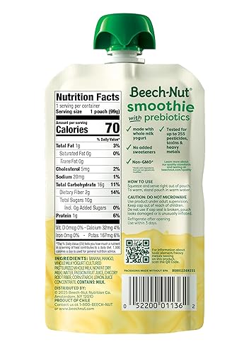 Beech-Nut Toddler Smoothies Variety Pack, Yogurt Smoothies with Prebiotics, Baby & Toddler Food Pouches, 3.5 oz (18 Pack) - Jamouz