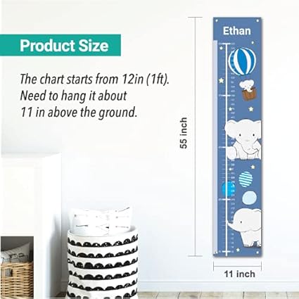 Personalized Kids Canvas Growth Chart, Height Chart, Growth Chart Banner, Train - Jamouz