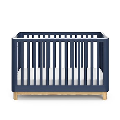 Storkcraft Santos 3-in-1 Convertible Crib (White with Natural) – GREENGUARD Gold Certified, Fits Standard Crib Mattress, Converts to Toddler Bed, Modern Style, Rounded Designer Details - Jamouz