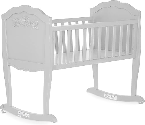 Rose Cradle in Platinum, with 1' Mattress Pad, Easy to Assemble, JPMA Certified, New Zealand Pinewood Cradle, Stationary and Rocking Cradle - Jamouz
