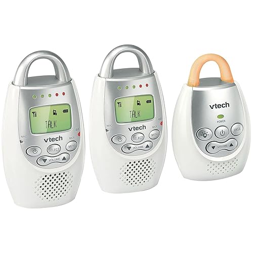 VTech Communications DM221 Audio Baby Monitor with up to 1,000 ft of Range, Vibrating Sound-Alert, Talk Back Intercom & Night Light Loop, White/Silver - Jamouz