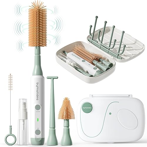 Electric Baby Bottle Brush Cleaner, 8-in-1 Travel Kit with Storage Box, Food-Grade Silicone, Waterproof, Long Battery Life, Portable Baby Bottle Cleaner Brush Set, Ideal Gift for Parents & Baby Shower - Jamouz