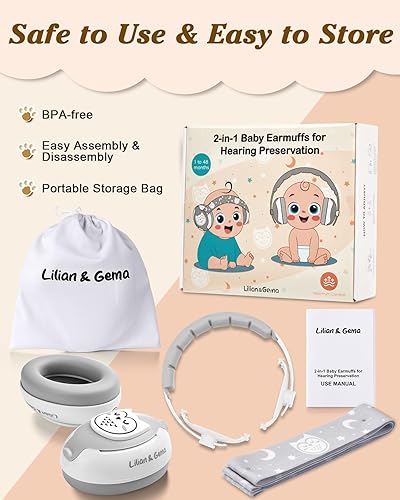 Lilian&Gema 2-in-1 Baby Ear Muffs Noise Protection, Noise Cancelling Headphones for Baby & Toddler up to 4 Years - Jamouz