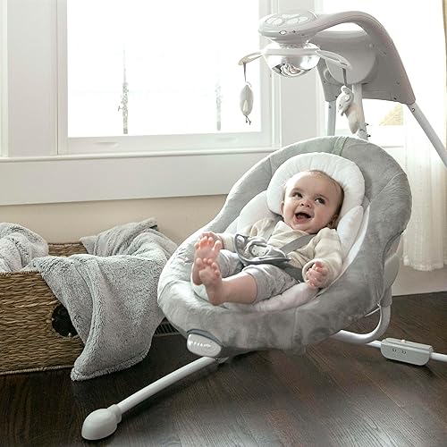 Ingenuity InLighten 5-Speed Baby Swing - Swivel Infant Seat, 5 Point Safety Harness, Nature Sounds, Lights - Nally Owl - Jamouz