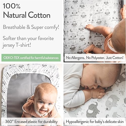 Pack and Play Sheets Fitted – Compatible with Graco Pack n Play Playard Crib and Other 27 x 39 Inch Playpen Mattress – Snuggly Soft 100% Jersey Cotton – Farm Animals – 2 Pack - Jamouz