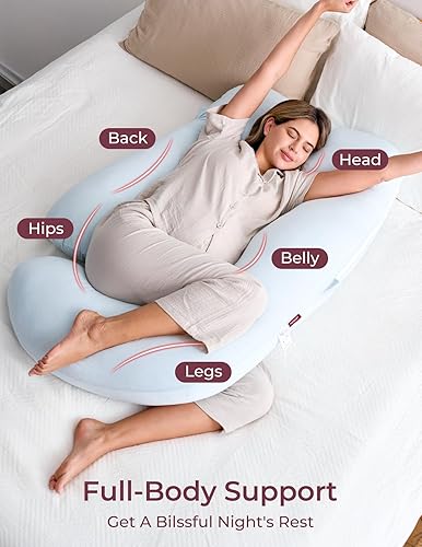 Momcozy Pregnancy Pillows for Sleeping, U Shaped Full Body Maternity Pillow with Removable Cover - Support for Back, Legs, Belly, HIPS for Pregnant Women, 57 Inch Pregnancy Pillow for Women, Grey - Jamouz