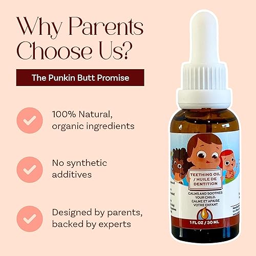 Punkin Butt Teething Oil - 1 oz - 100% Natural, for Babies - Proprietary Blend Includes Chamomile, Sunflower, Peppermint, and Clove - Baby Teething Relief with No Added Chemicals - Jamouz