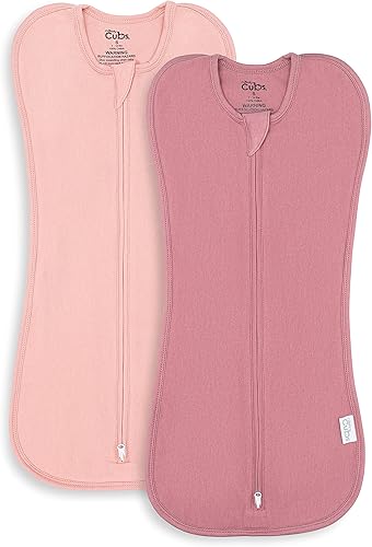 Comfy Cubs Swaddle Blanket Baby Girl Boy Easy Zipper Wrap 2 Pack Newborn Infant Sleep Sack (Small 0-3 Months, Blush, Mauve) - Jamouz
