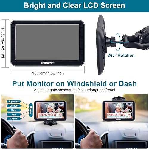 DoHonest Baby Car Camera 7-Inch: USB Plug and Play Easy Setup 360 Degree Rotating Backseat Camera Two Kids HD 1080P Rear Facing Car Seat Camera Clear Night Vision -V9 Black - Jamouz