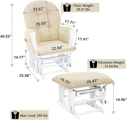 Brisbane Nursery Glider & Ottoman Sets, Glider Recliner Nursery Rocking Chair, Nursery Glider Rocker with Ottoman, Reclining Gliders & Chairs for Breastfeeding, Maternity, Napping, Espresso/Cream - Jamouz