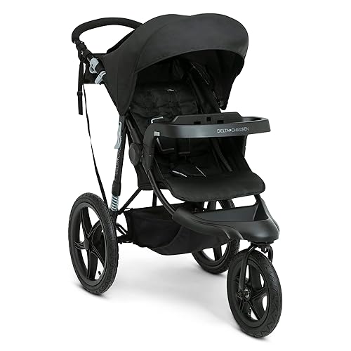 Delta Children Apollo Jogging Stroller - Shock Absorbing Frame with Large Canopy & Recline - Car Seat Compatible, Black - Jamouz