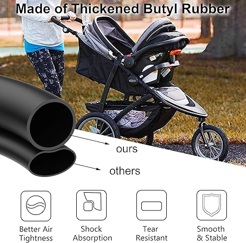 16' Back & 12.5' Front Replacement Inner Tubes 16 x 1.75/2.15 & 12.5 x 1.75/2.15 Compatible with Jogging Revolution Baby Jogger Summit X3 Schwinn Stroller Butyl Rubber Heavy Duty Tube 3 Pack - Jamouz