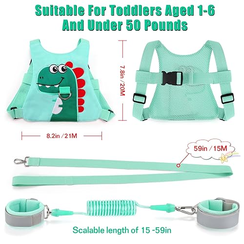 Toddler Leash-Baby Walking Safty Harness and Child Anti Lost Wrist Link for Girls/Boys Travel (Green) - Jamouz
