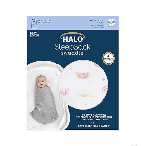 HALO 100% Cotton Sleepsack Swaddle, 3-Way Adjustable Wearable Blanket, TOG 1.5, Baby Blue, Newborn, 0-3 Months - Jamouz