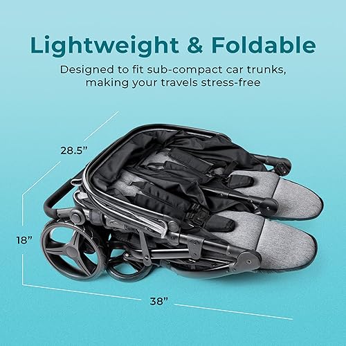 Gaggle by Foundations Roadster Duo Side by Side Double Stroller | Lightweight Compact Double Stroller for Toddlers | Easy to Fold & Maneuver | Amusement Park Approved | Black - Jamouz
