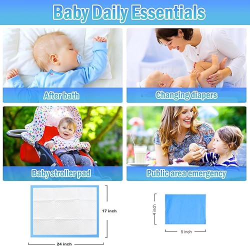 Rocinha 100 Count Disposable Changing Pads 24'' x 17'' Baby Disposable Underpads Waterproof Diaper Changing Pad Breathable Underpads Bed Table Protector Mat, - Jamouz