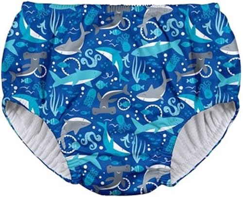 Boys' Pull-up Reusable Absorbent Swim Diaper, Royal Blue Sharks, 3T - Jamouz