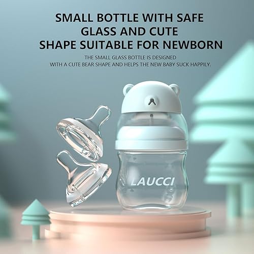 Laucci Baby Bottle Set, 4oz 1pc Glass Natural Baby Bottle，8oz Anti-Colic Baby Bottles BPA Free, Slow Flow Nipples 2pc, Anti-Colic Design - Jamouz