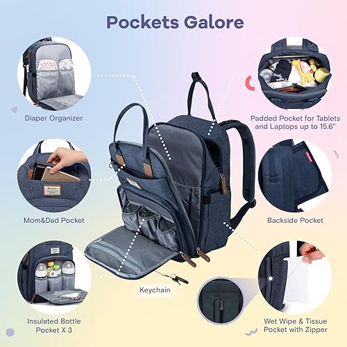 RUVALINO Diaper Bag Backpack, Multifunction Travel Pack Maternity Baby Changing Bags, Large Capacity, Waterproof, Black - Jamouz
