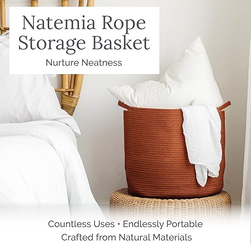 Natemia Large Storage Basket (15' x 15' x 14') - Woven Baskets for Storage, Baby Storage Basket and Toy Organizer, Blanket Basket, Perfect Baby Registry Gift, Rope Baskets for Storage, Basket Storage - Jamouz