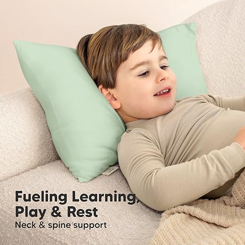 Toddler Pillow with Pillowcase - 13x18 My Little Cuddly Pillow, Viscose Derived From Bamboo Nursery Toddler Pillows for Sleeping,Kids Pillow,Small Travel Pillows,Mini Toddler Bed Pillow (Meadow) - Jamouz